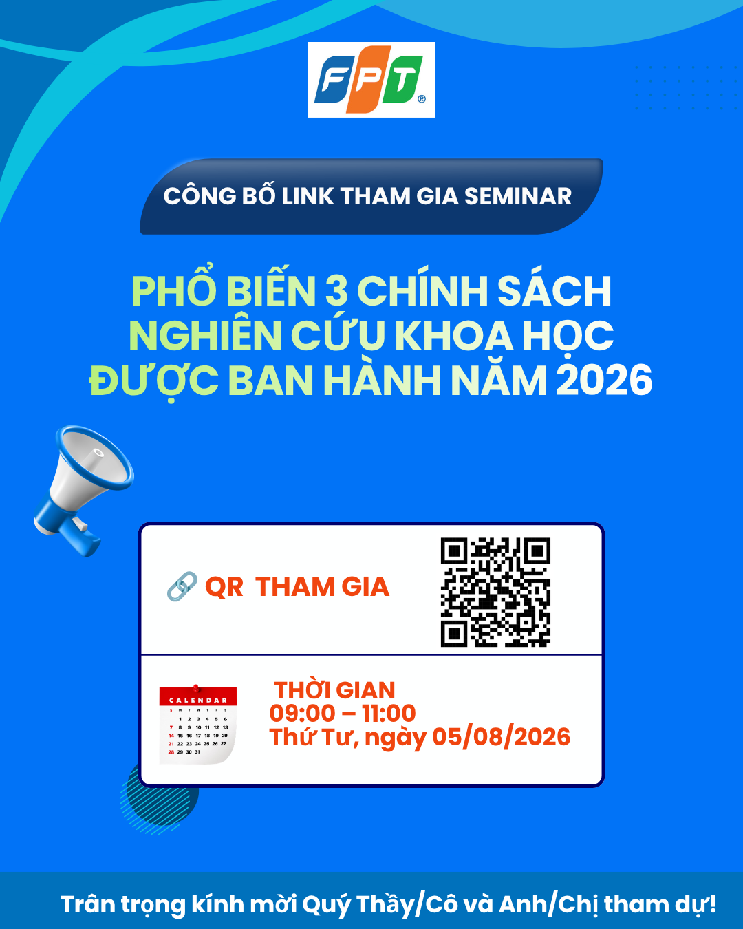 Công bố đường link tham gia Seminar "Cập nhật 3 chính sách nghiên cứu khoa học được ban hành trong năm 2026"