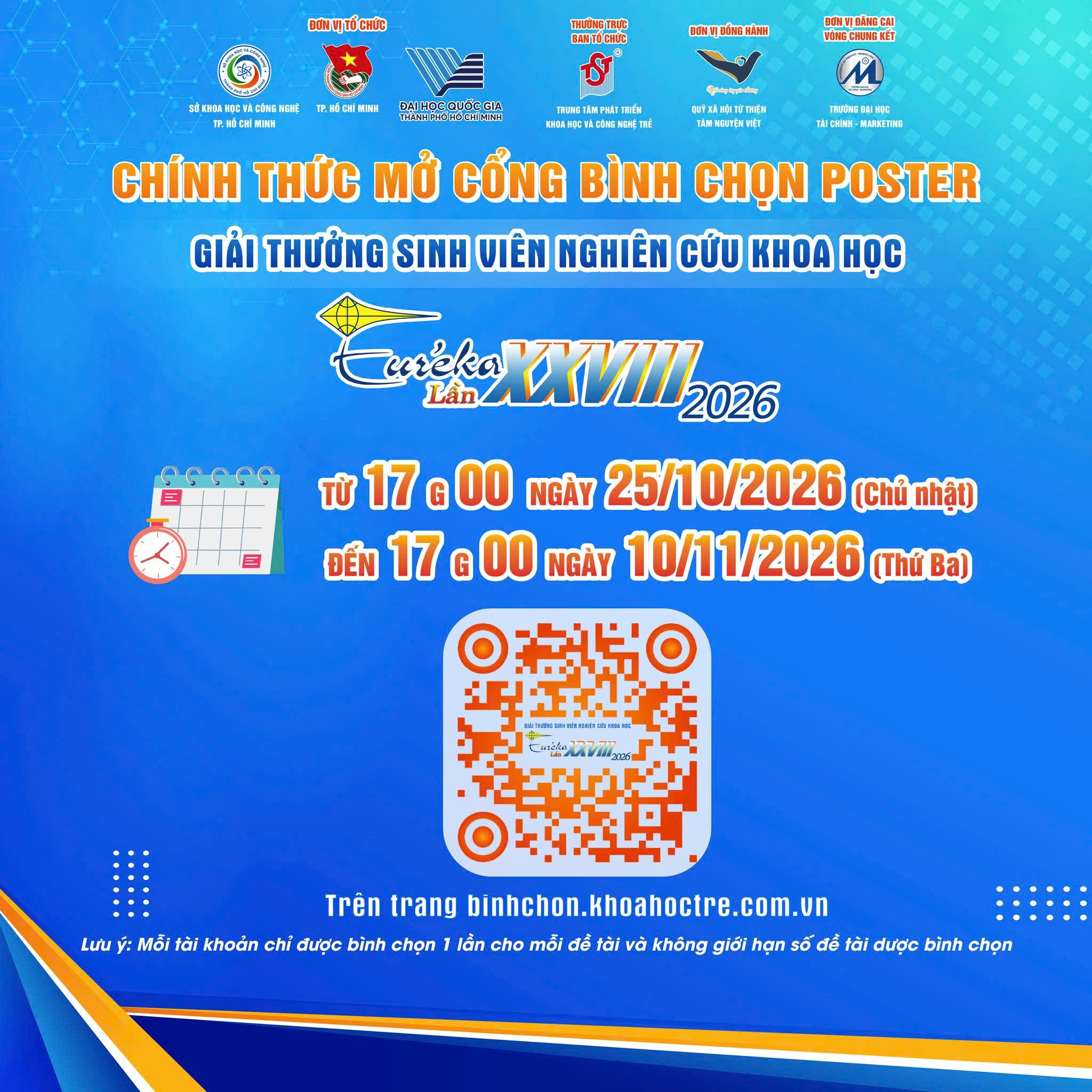 BÌNH CHỌN POSTER ĐỀ TÀI THAM GIA GIẢI THƯỞNG SINH VIÊN NGHIÊN CỨU KHOA HỌC – EURÉKA LẦN THỨ 28 NĂM 2026